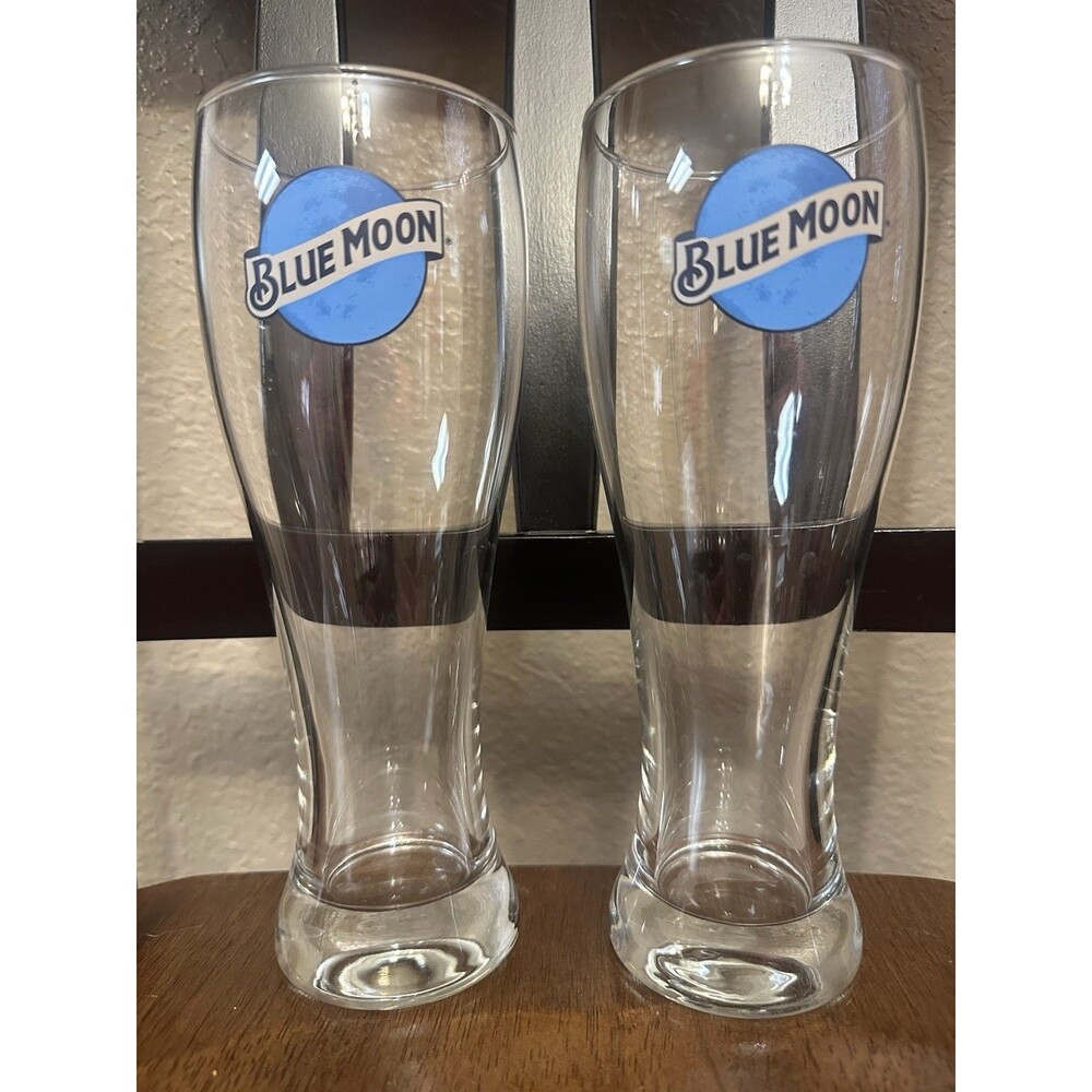 Blue Moon Pilsner Style Beer Glasses Set of 2 Pint Glass 8"Tall 16oz Sleek Style